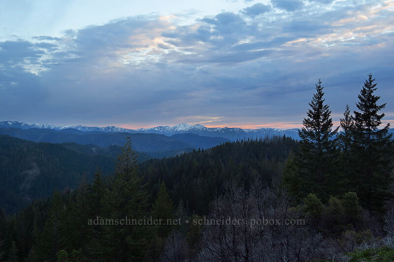 sunset clouds over Pearsoll Peak [Forest Road 2509, Rogue River-Siskiyou National Forest, Josephine County, Oregon]