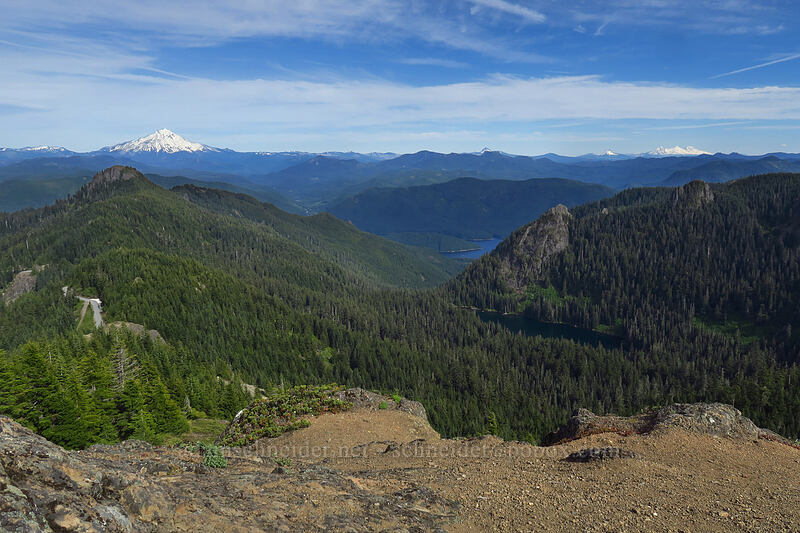 Dome Rock, Elephant Rock, Tumble Lake, Mt. Jefferson, & Three Sisters [Sardine Mountain, Willamette National Forest, Marion County, Oregon]