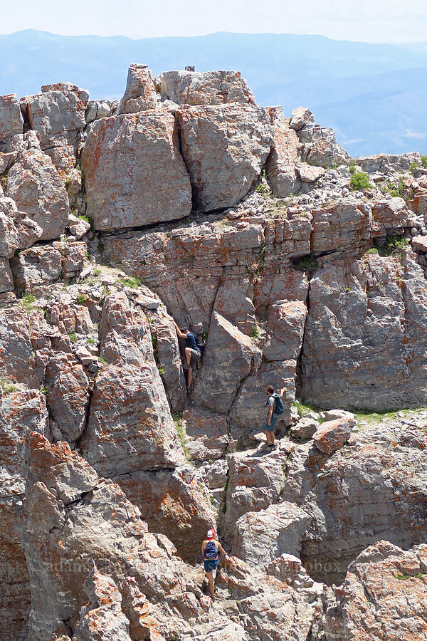 people scrambling up the east peak of Devil's Castle [Devil's Castle, Alta, Salt Lake County, Utah]