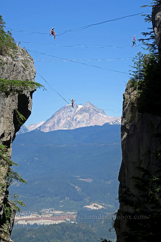 slackliners & Mt. Garibaldi [Stawamus Chief Mountain, Stawamus Chief Provincial Park, British Columbia, Canada]