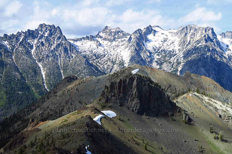 Volcanic Neck, Devil's Head, & the Stuart Range [summit of Bean Peak, Wenatchee National Forest, Kittitas County, Washington]