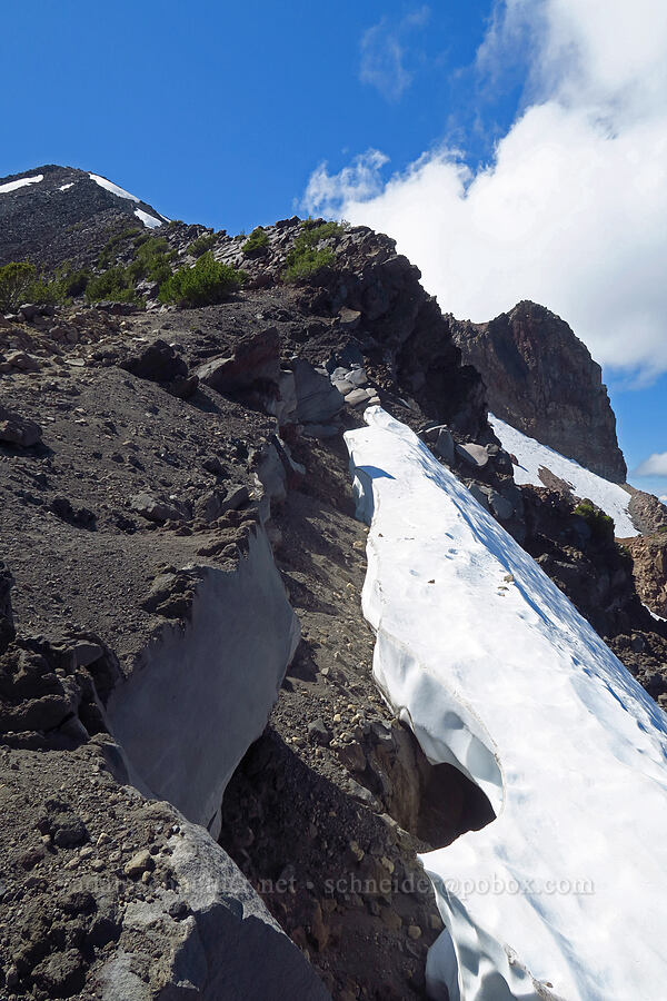 randkluft (moat above a snowfield) [Mt. McLoughlin Trail, Sky Lakes Wilderness,  County, Oregon]