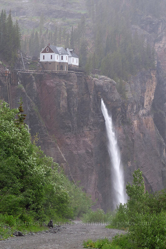 Bridal Veil Falls in a hailstorm [Black Bear Pass Road, Telluride, San Miguel County, Colorado]