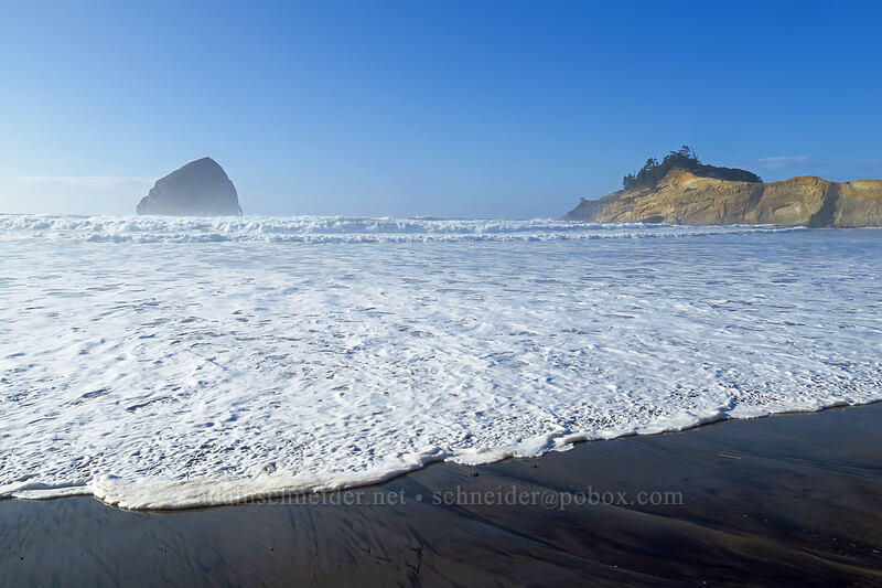 Haystack Rock, Cape Kiwanda, & high surf [Kiwanda Beach, Tillamook County, Oregon]