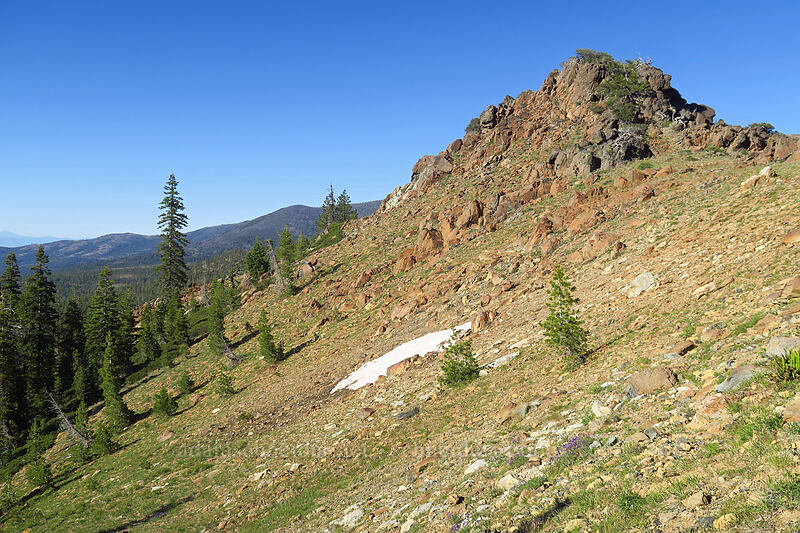 rocky peak & snowfield [Kangaroo Lake Fen Trail, Klamath National Forest, Siskiyou County, California]