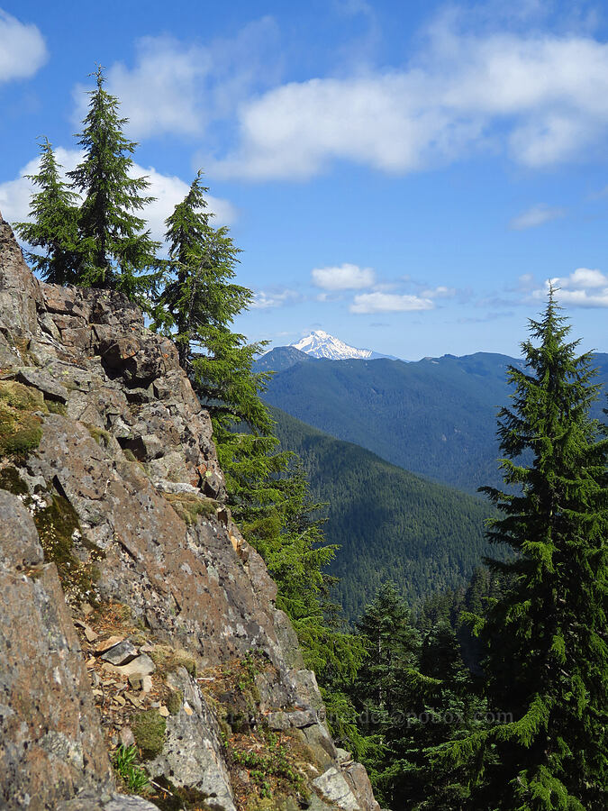 cliffs, trees, & Mount Jefferson [Not Nasty Rock, Willamette National Forest, Marion County, Oregon]