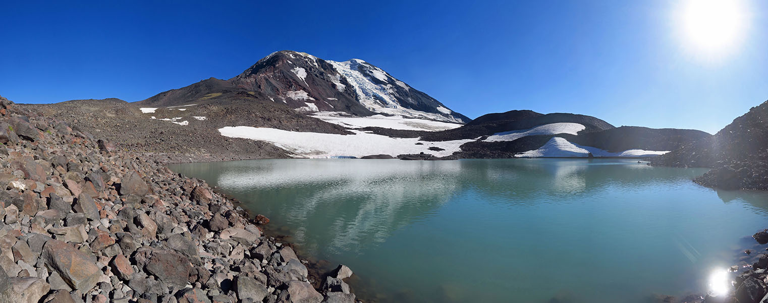 glacial lake panorama [Adams Glacier moraine, Mt. Adams Wilderness, Yakima County, Washington]
