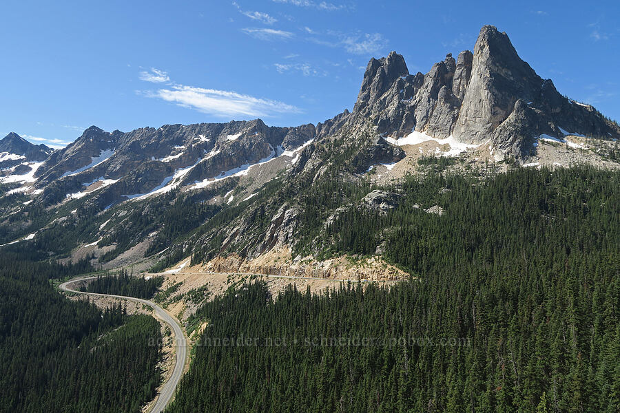 Highway 20, Early Winters Spires, & Liberty Bell [Washington Pass Overlook, Okanogan-Wenatchee National Forest, Okanogan County, Washington]